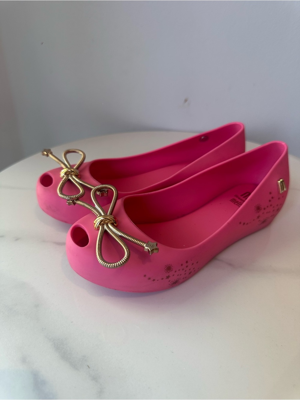 Like New MINI MELISSA Little Girls Size 11 Pink Gold Jelly Ballet Flats Peeptoe